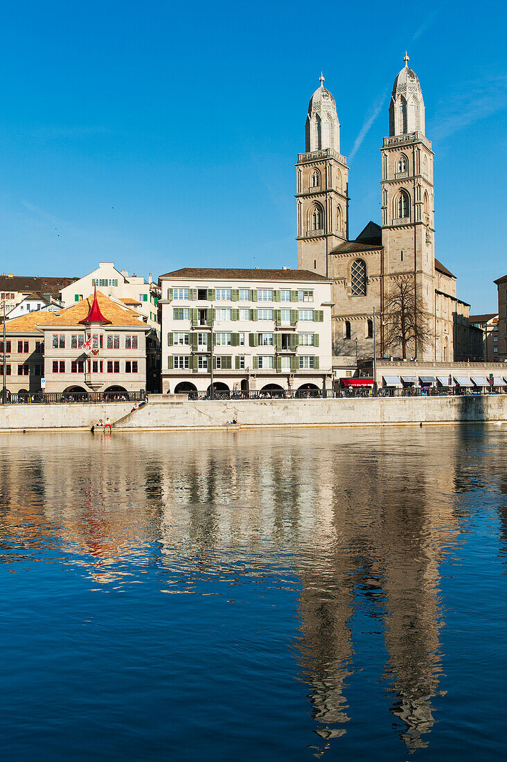 Buildings On The Water's Edge Reflected In The Water; Zurich Switzerland