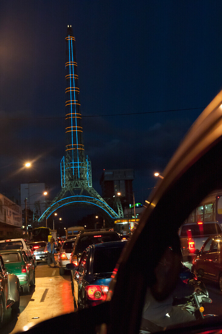 Illuminated Torre Del Reformador At Night; Guatemala City Guatemala