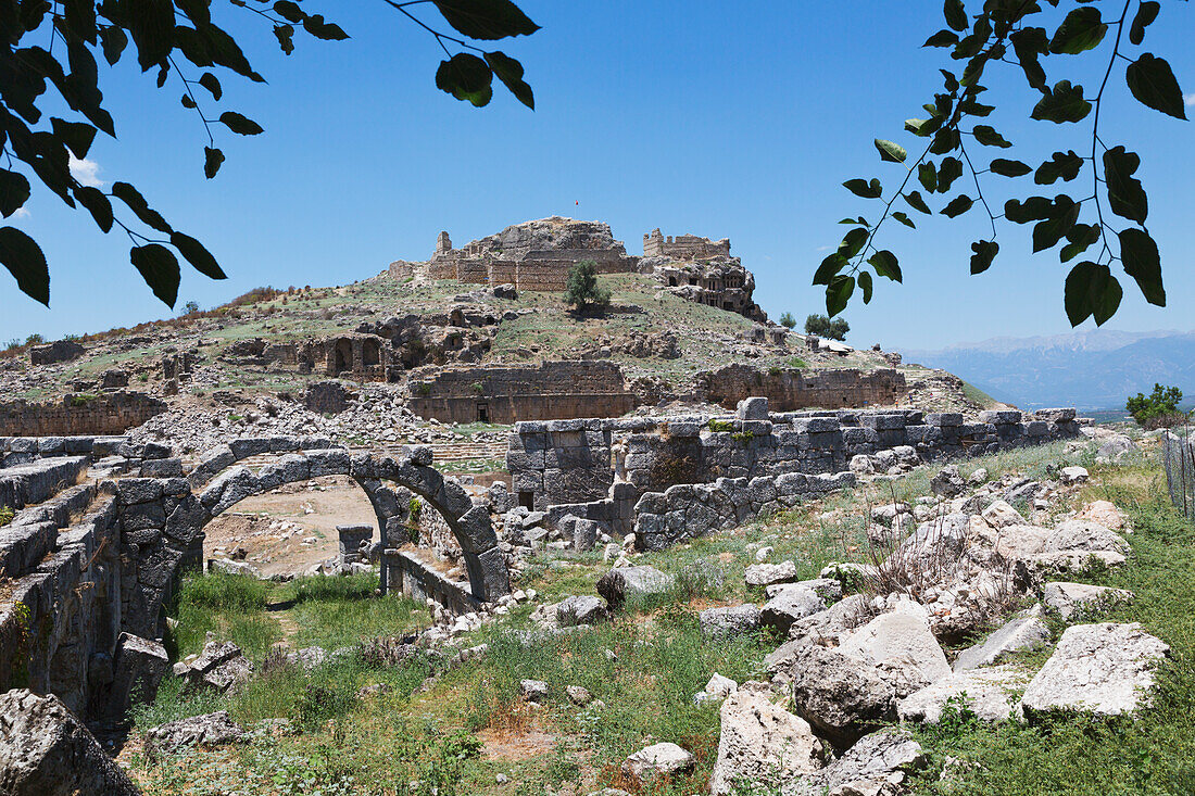 Ruins of the ancient lyscian city the acropolis; tlos antalya province turkey