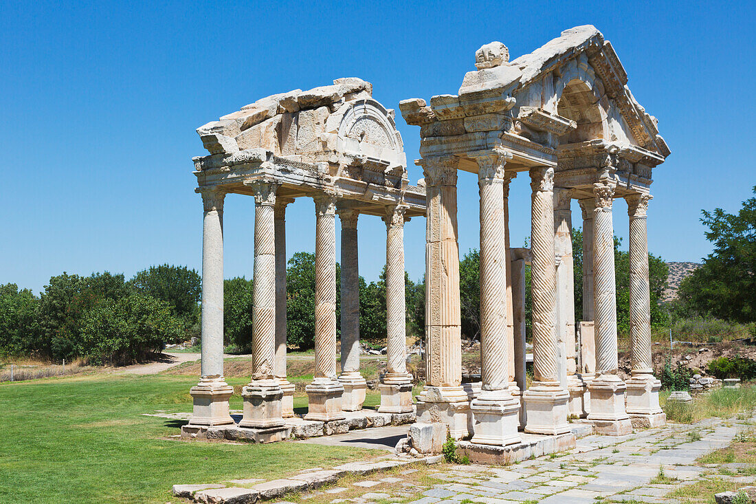 Ruins of aphrodisias 2nd century gateway known as the tetrapylon; aydin province turkey