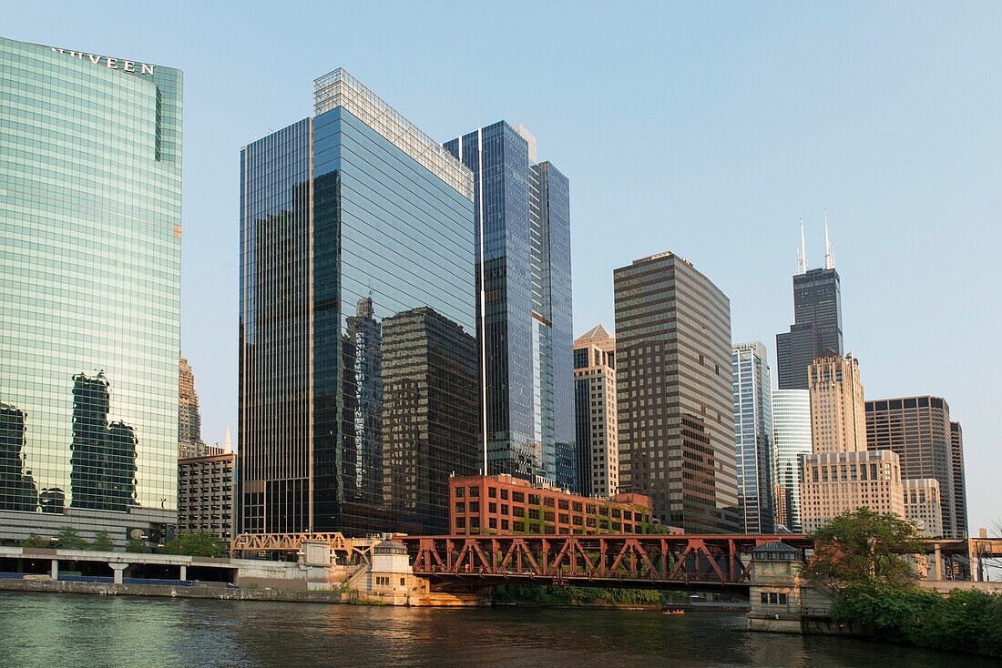 Buildings Along The Chicago River; Chicago Illinois United States Of America