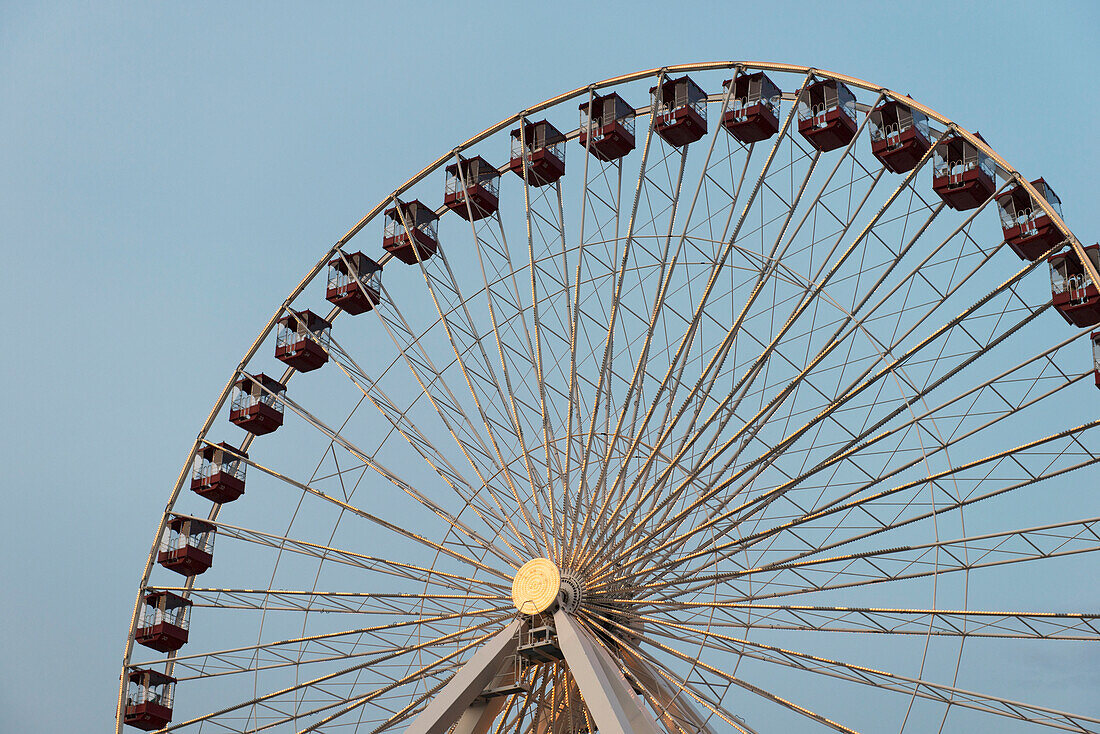Ferris Wheel Against A Blue Sky; Chicago Illinois United States Of America