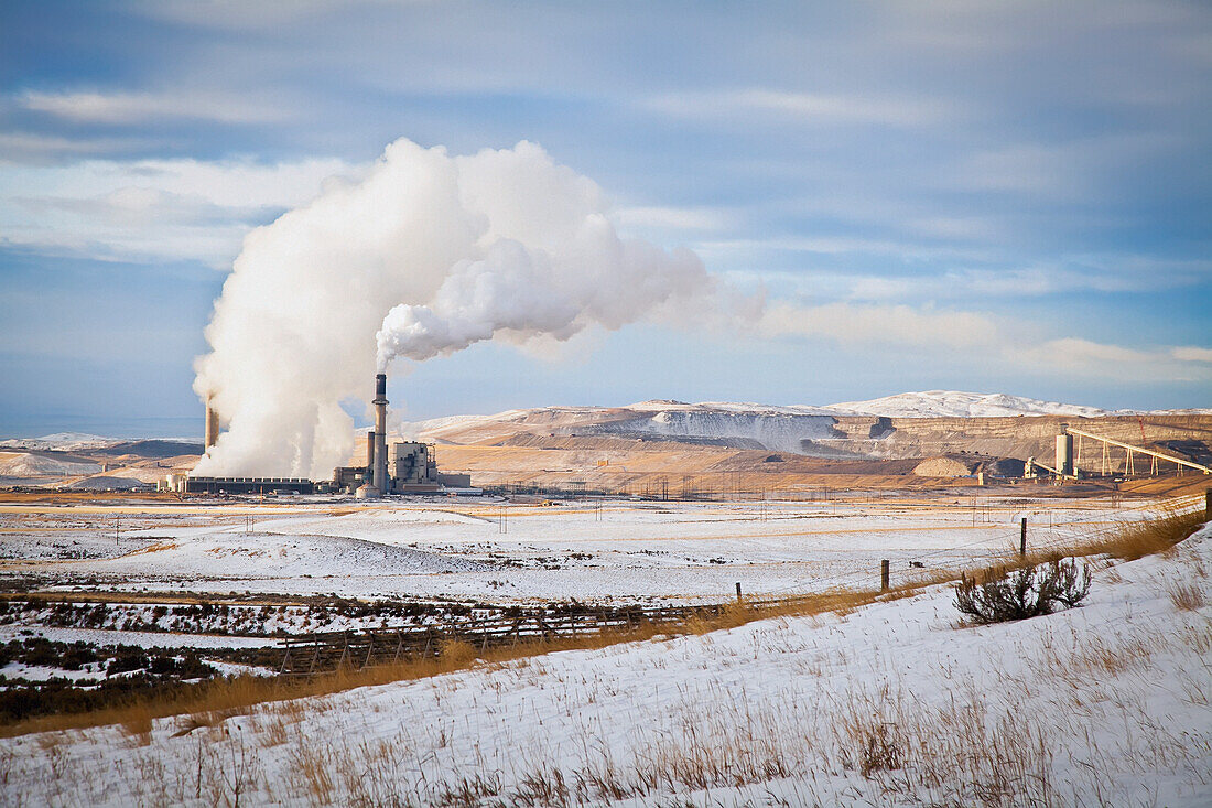 Industrial complex at winter; Wyoming, USA