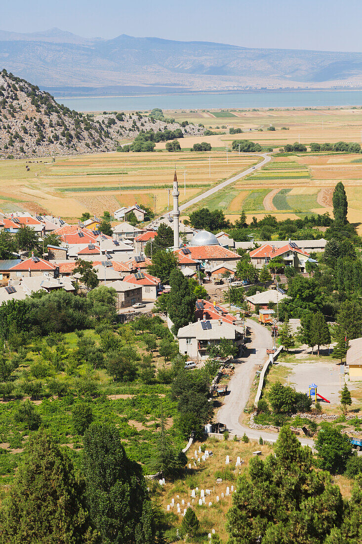 Typical Anatolian farming community with Lake Sugla in background; Susuz-Koyu, Konya Province, Turkey