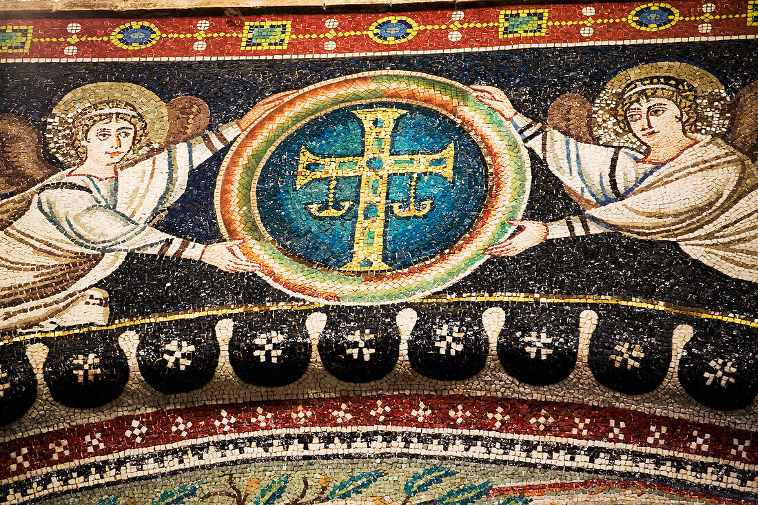 Italy, Emilia-Romagna, Ravenna, Mosaic of angels holding cross