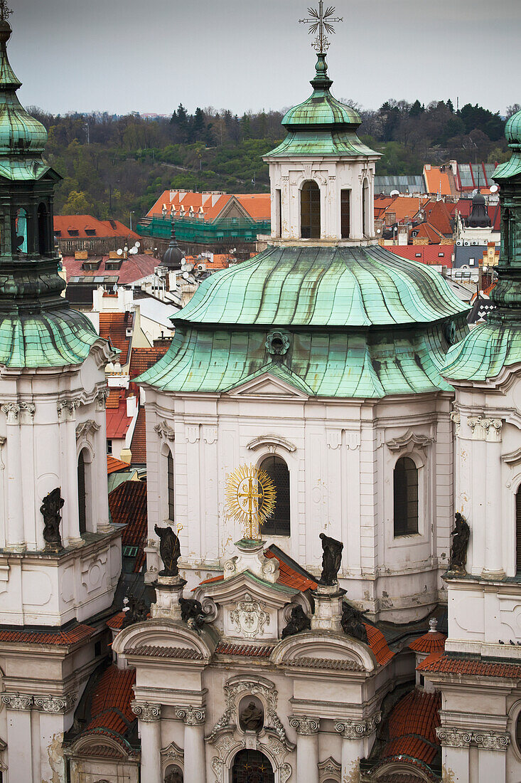 Czech Republic, Unique architecture of building with statues on the ledges; Prague