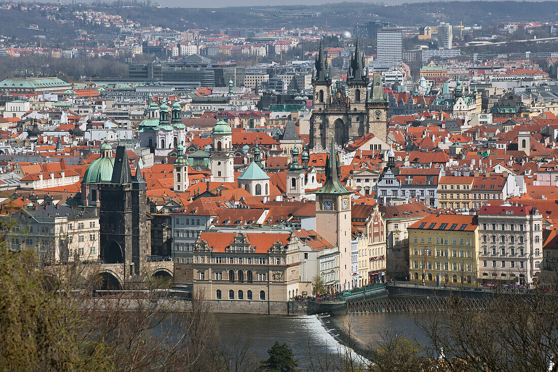 Czech Republic, Cityscape and Vltava river; Prague