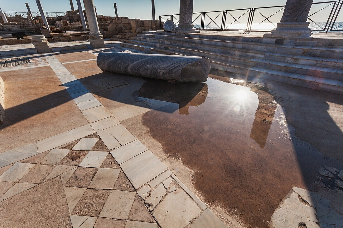 Israel, near town of Caesarea. Ancient Caesarea Maritima city and harbor was built by Herod Great. city has been populated through late Roman and Byzantine era; Caesarea Maritima National Park, Caesarea Maritima is a national park on Israeli coastline