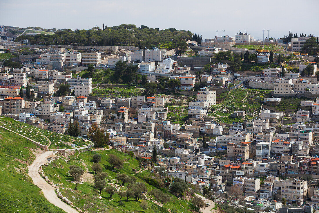 Israel, Blick von oben auf das Kidrontal; Jerusalem