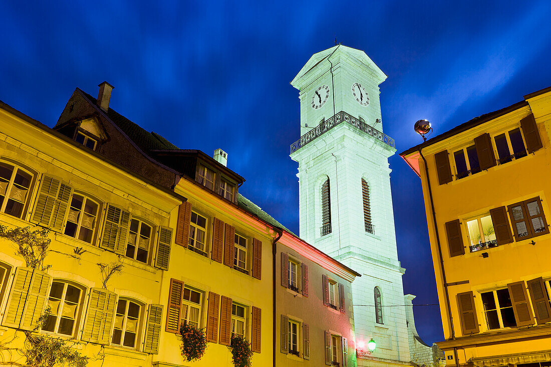 Switzerland, Town at night; Delemont