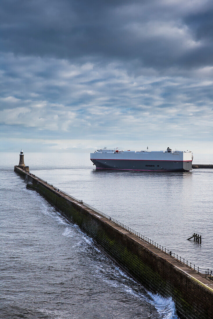 A Ship And Breakwater On The River Tyne; North Shields, Tyne And Wear, England