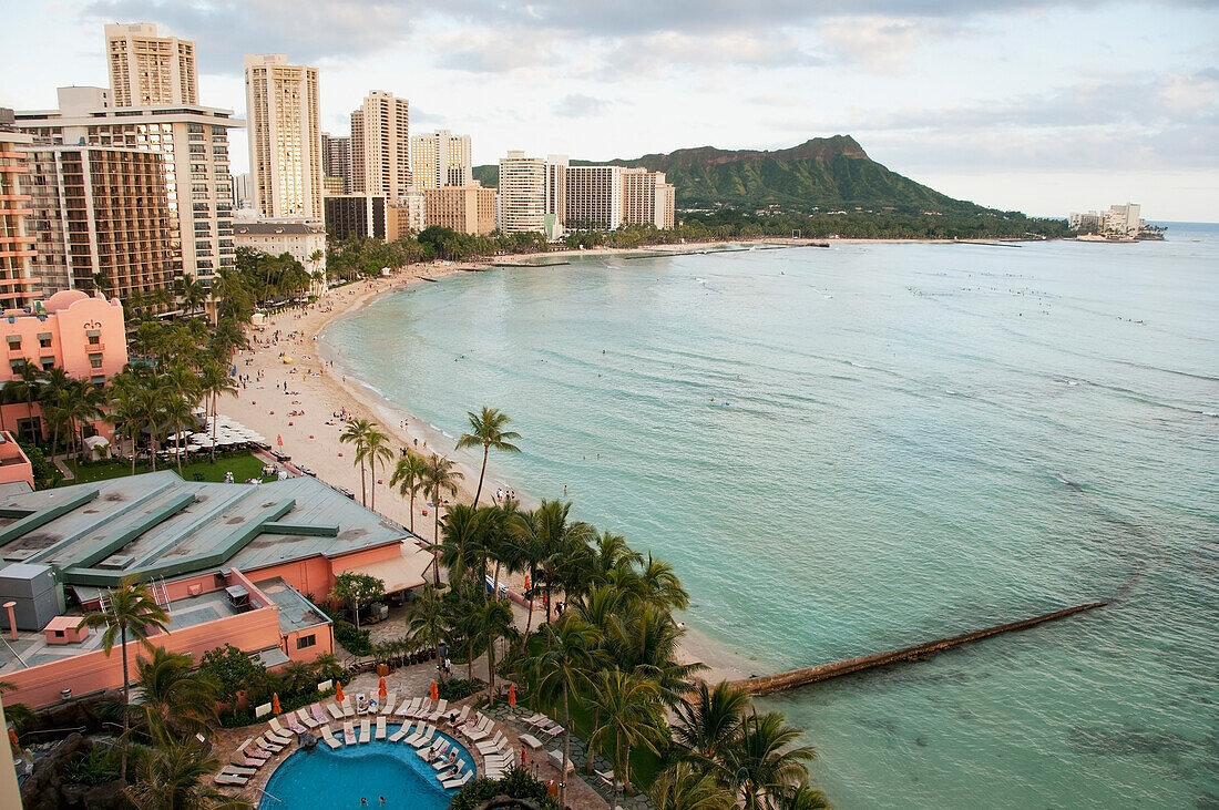 Overlooking The Coastline And Waikiki Beach; Waikiki, Oahu, Hawaii, United States Of America