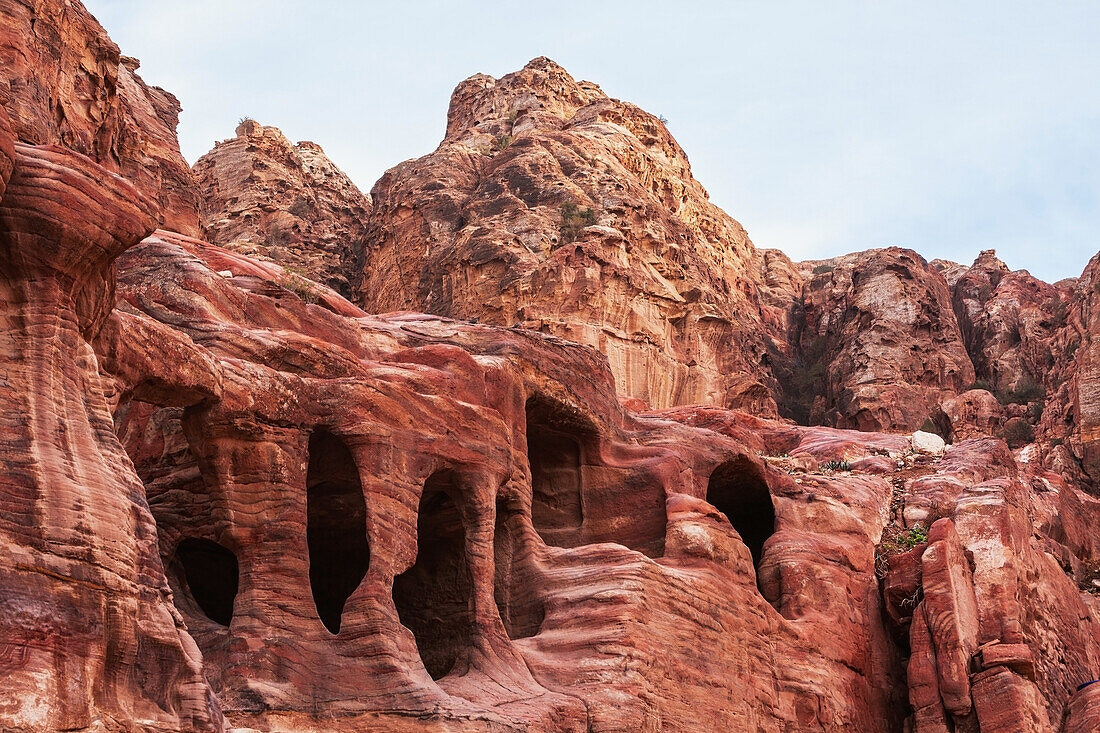 Jordan, Facade of ancient rock buildings; Petra