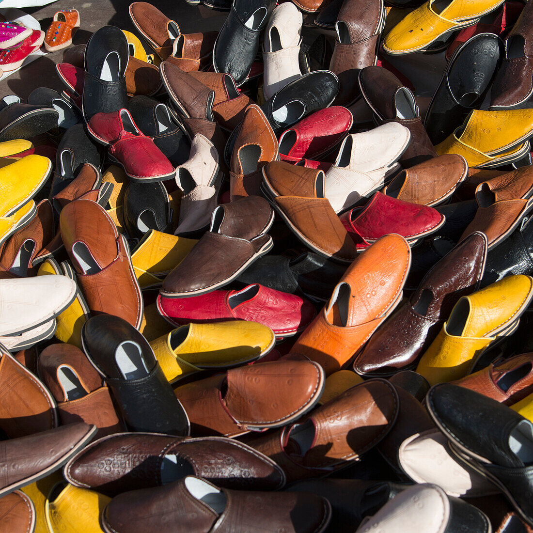 A Pile Of Various Coloured Pairs Of Shoes; Morocco