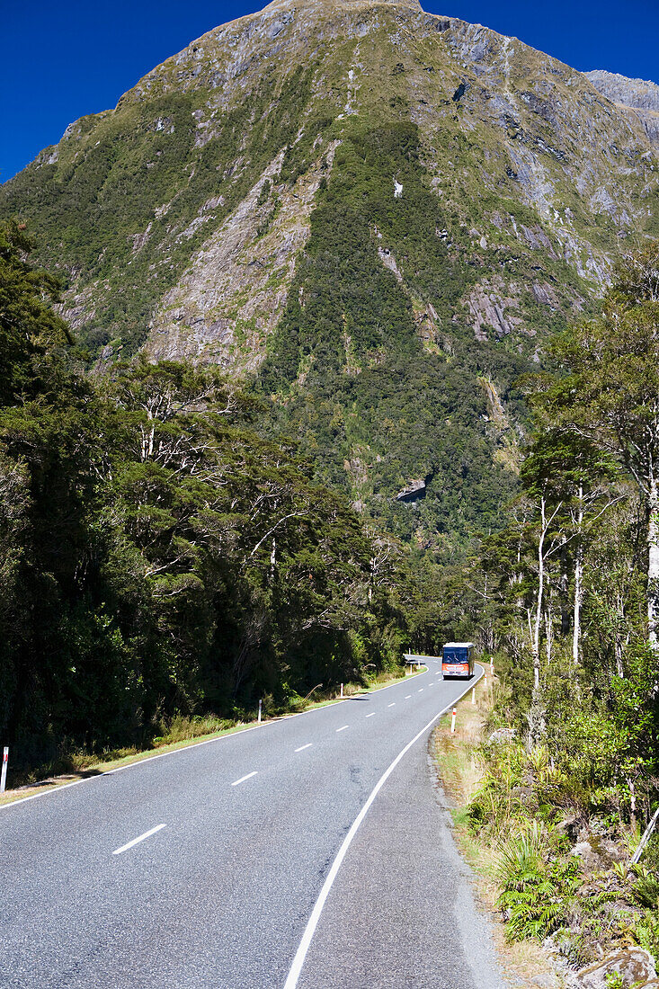 The Road Through The Mountainous Pass Into Milford Sound; New Zealand