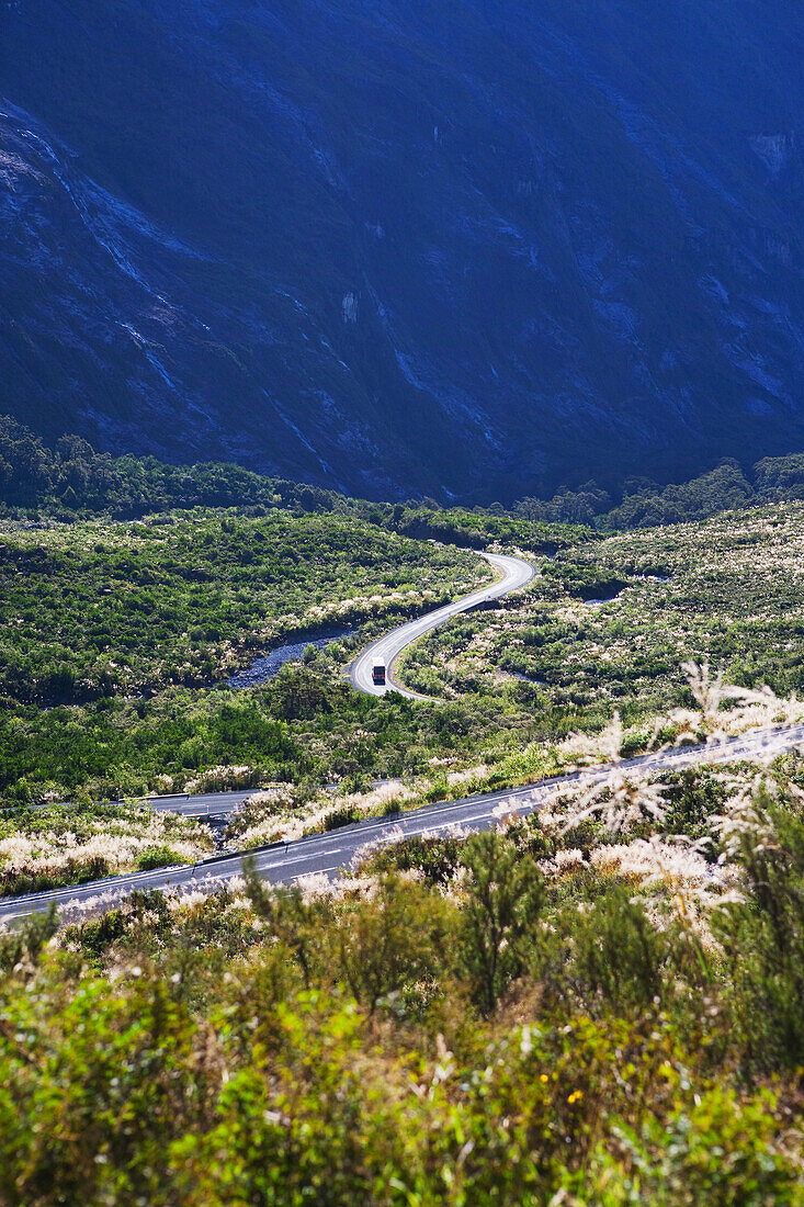 The Famous Winding Road Into Milford Sound; New Zealand