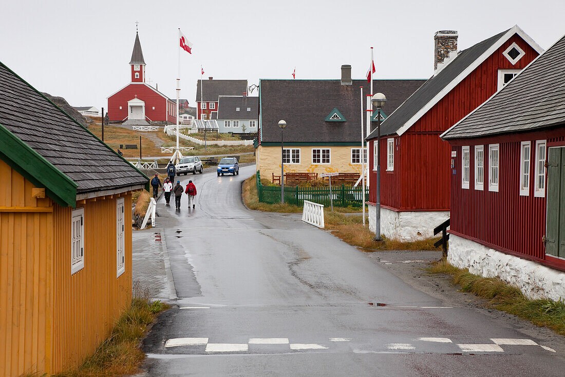 Gebäude und Straßenbild in der Altstadt von Nuuk; Grönland