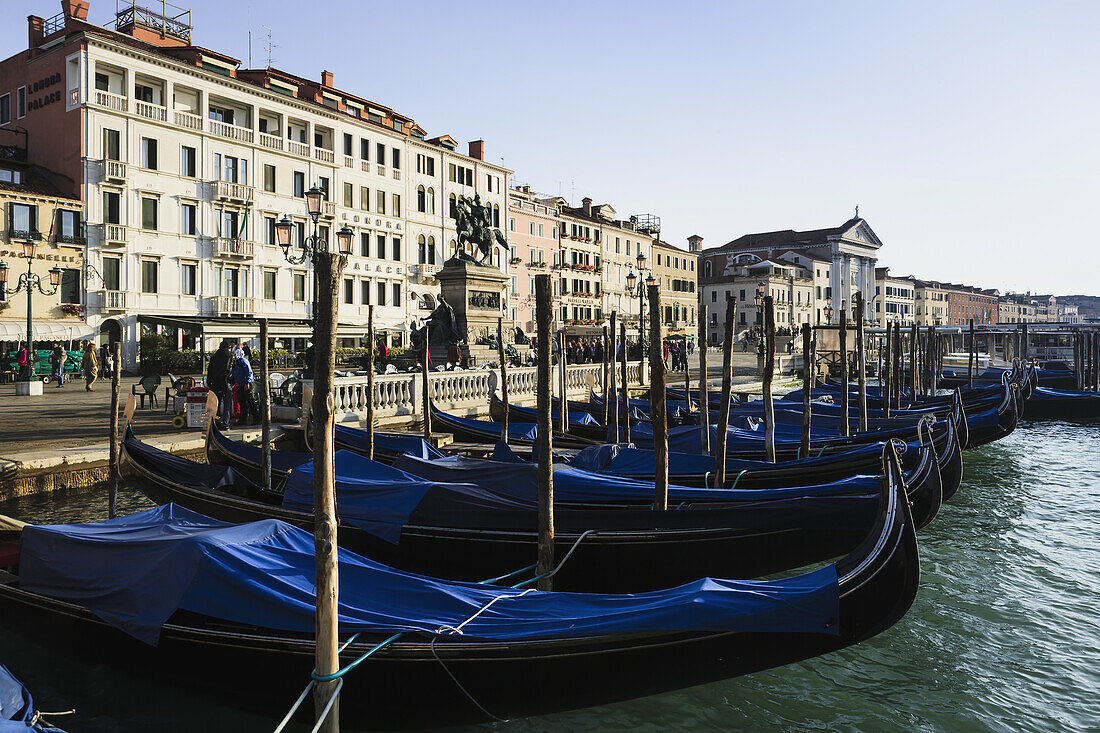Gondolas And Riva Degli Schiavoni; Venice, Italy