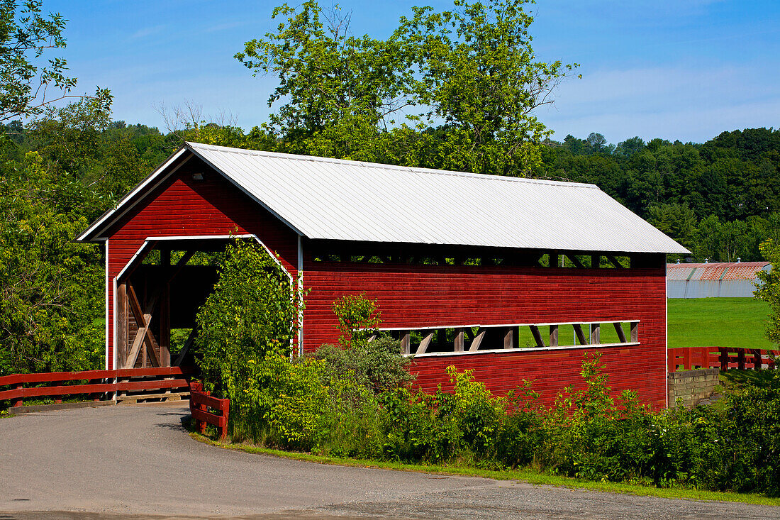 Le Pont Rouge, A Red Covered Bridge, Original Construction 1887; Coaticook, Quebec, Canada