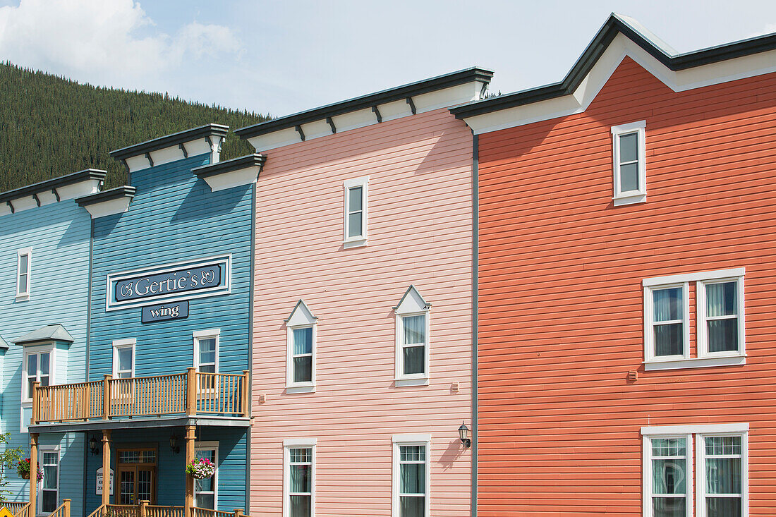 Colourful Buildings In A Row; Dawson City, Yukon, Canada