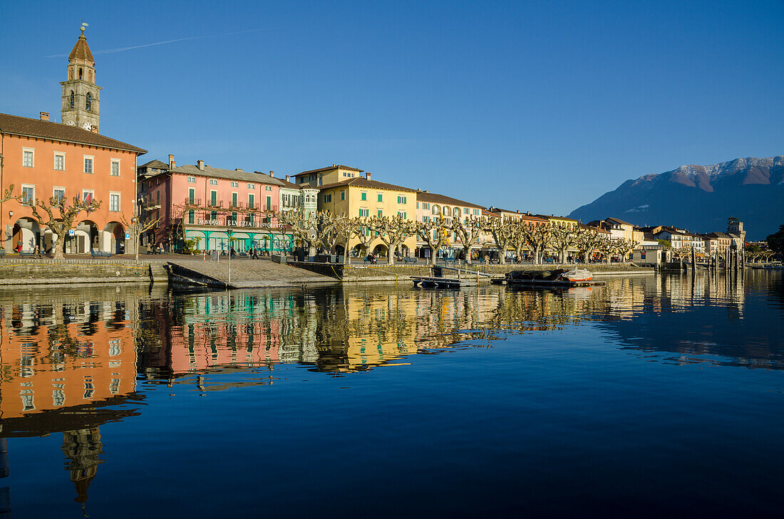 Buildings Along The Waterfront Of A Lake; Ascona, Ticino, Switzerland