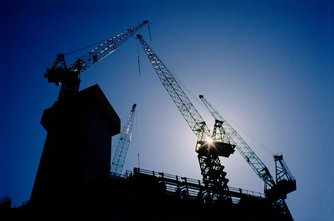Office Construction, Cranes, Silhouette