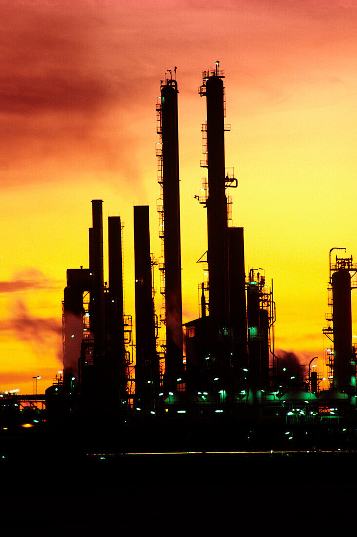 Oil Refinery, Sunset Silhouette