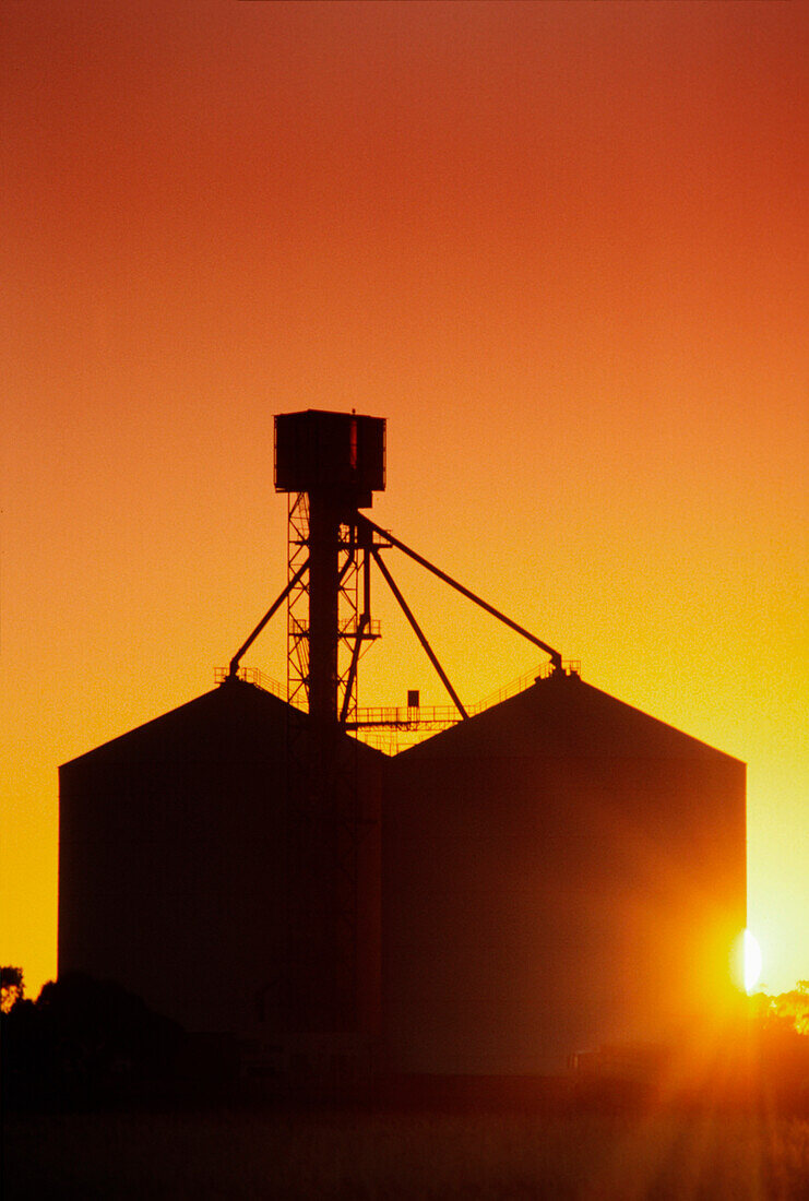 Wheat Silo, Sunset Silhouette