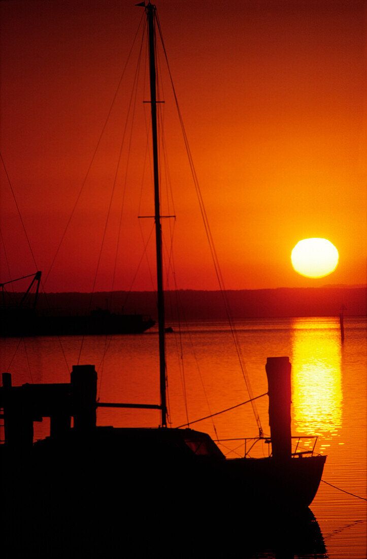Yacht at Anchor, Silhouette, Seascape Sunset