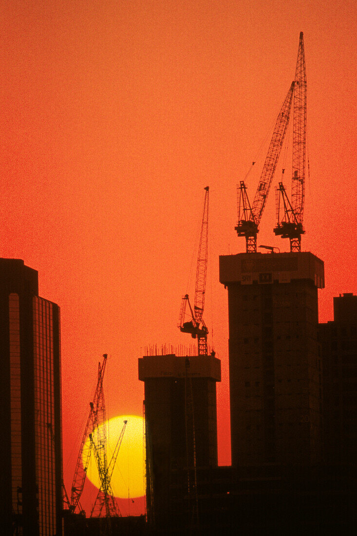 Office Building Construction, Sunset Silhouette