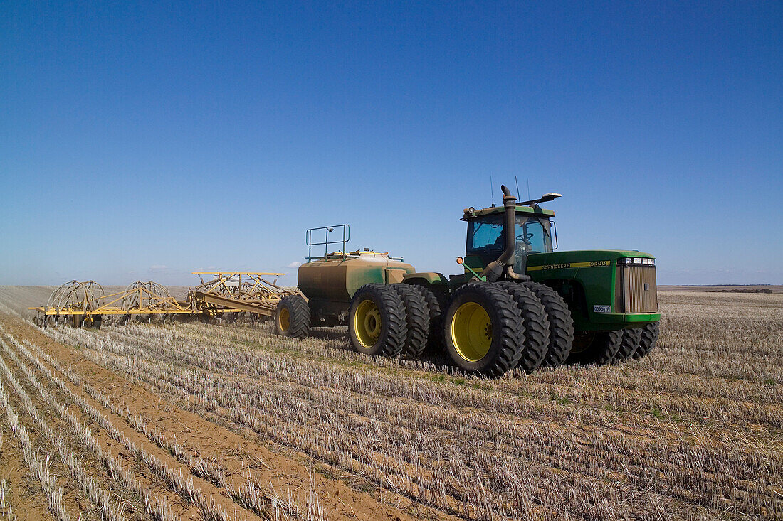 Wheat Sowing, Tractor Pulling Seed Drill, Australia