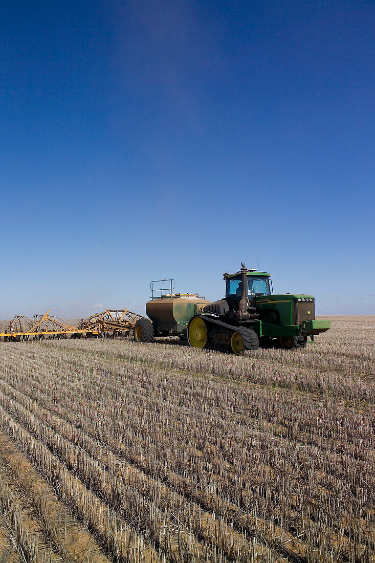 Wheat Sowing, Tractor Pulling Seed Drill, Australia