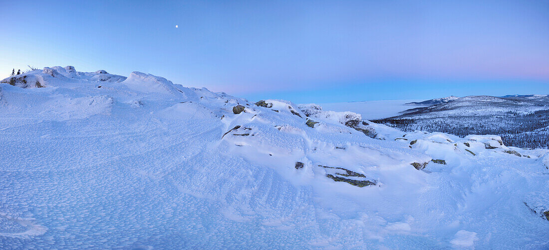 Sunset on Mount Lusen in Winter, Bavarian Forest, Bavaria, Germany