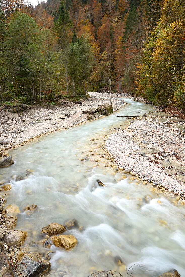 Blick auf die Partnachklamm im Herbst, Bayern, Deutschland