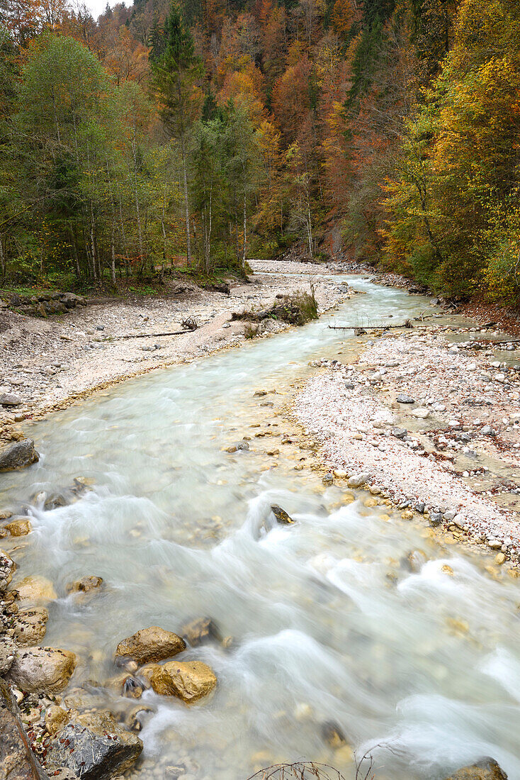 Scenic view of Partnach Gorge in autumn, Bavaria, Germany