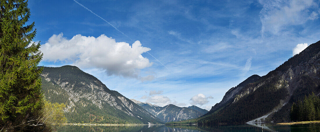 Scenic view of mountains and Lake Plansee in autumn, Tirol, Austria