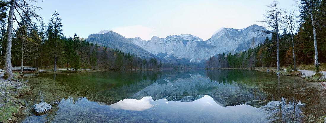 Landscape with Lake and Mountains in Autumn, Langbathsee, Austria