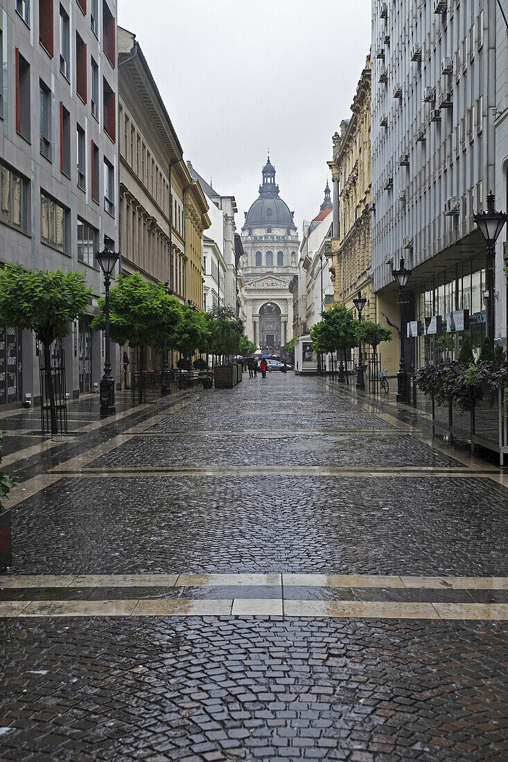 Cobblestone Lane and St Stepen's Basilica, Budapest, Hungary