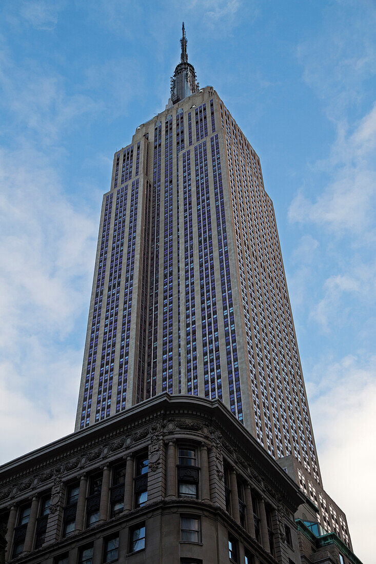 Looking up at Empire State Building, Midtown Manhattan, New York City, New York, USA