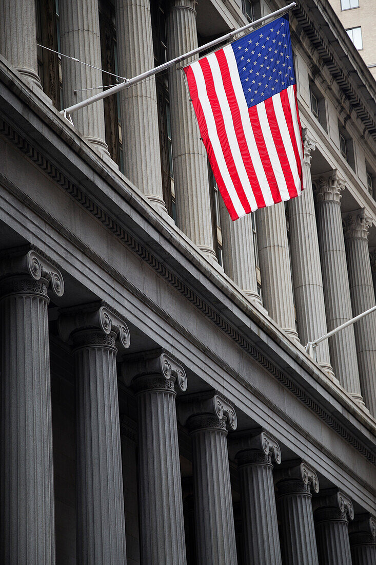 American Flag on Wall Street, Lower Manhattan, New York City, New York, USA