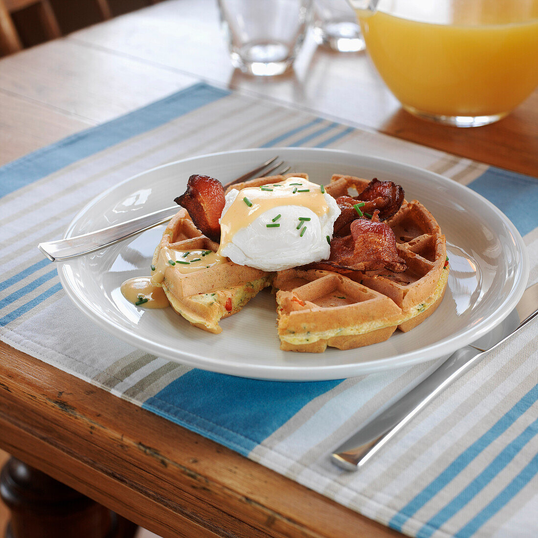 Waffles and Eggs Benedict