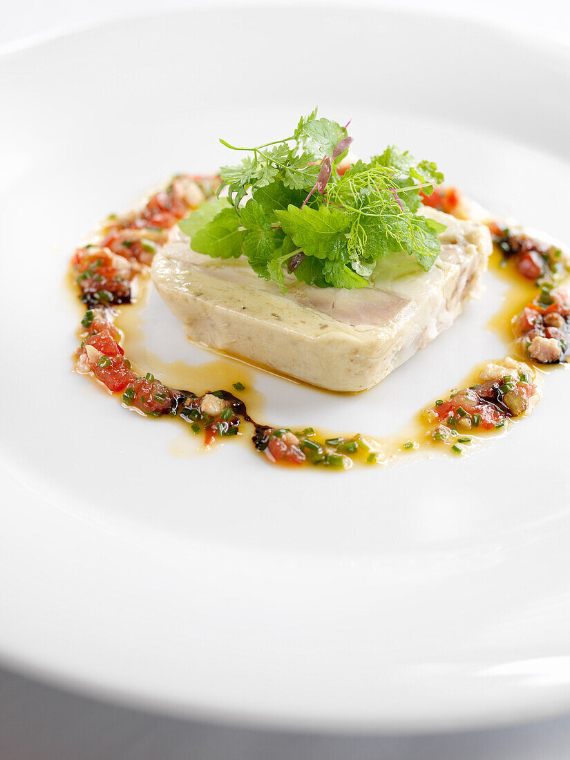 Chicken Terrine With Field Greens and Tomato Balsamic Salsa