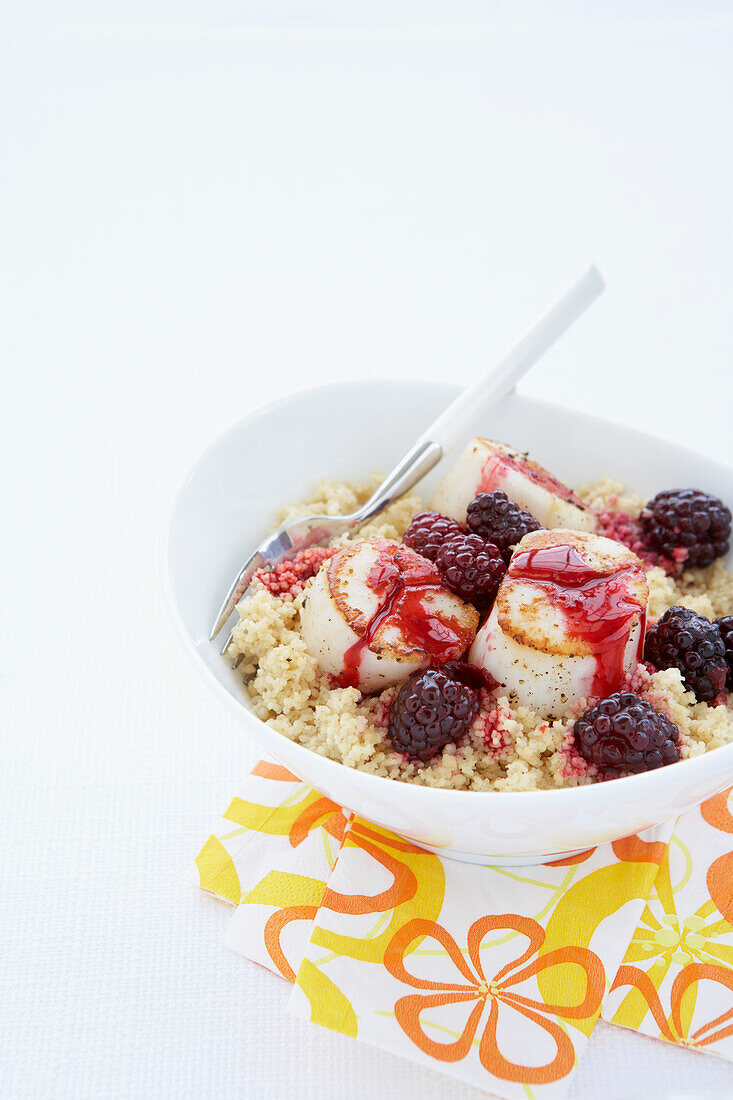 Scallops with Couscous and Raspberry Sauce