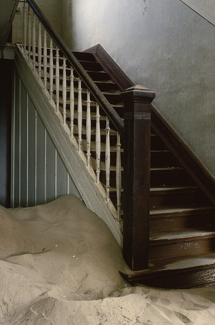 Staircase in Abandoned Building, Kolmanskop Ghost Town, Namibia