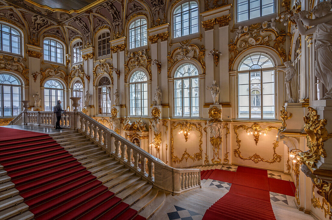 Jordan Staircase, The Winter Palace, a Baroque style palace and official residence of the House of Romanov from 1732 to 1917