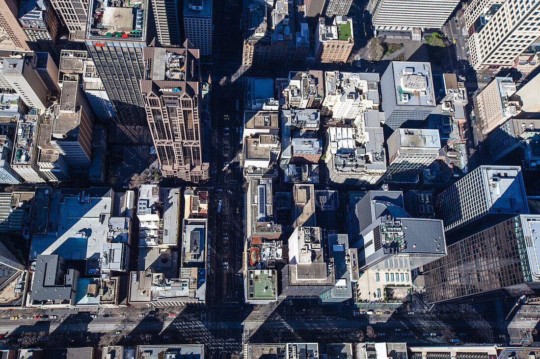 Luftaufnahme der Queen Street und Bourke Street in Melbourne, Australien