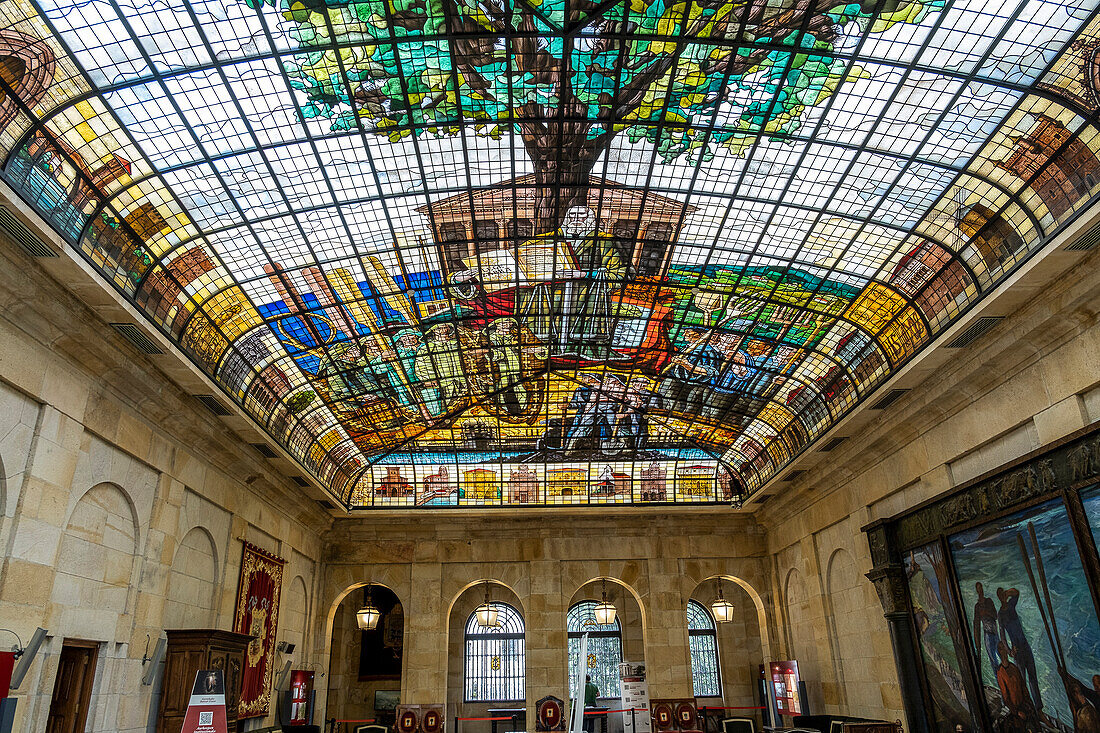 The stained glass window room of Casa de Juntas de Gernika, Gernika, Basque Country, Spain
