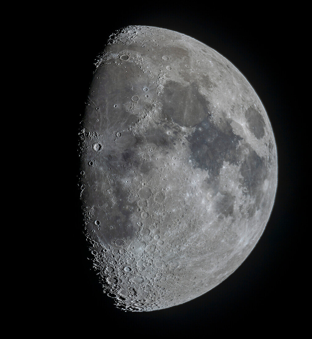 A panorama of the 9-day-old gibbous Moon on March 15, 2019, showing the full disk and extent of incredible detail along the terminator, the dividing line between the day and night sides of the Moon where the Sun is rising as seen from the surface of the Moon.