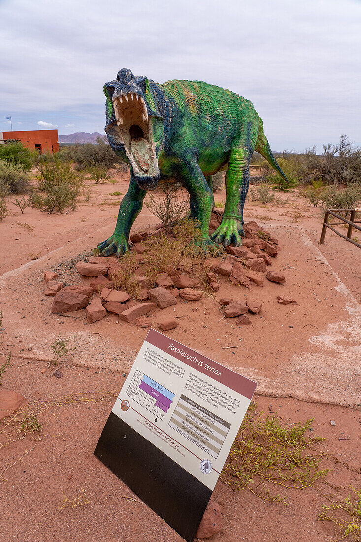 A model of a carnivorous Fasolasuchus tenax on the Triassic Trail in Talampaya National Park, Argentina.
