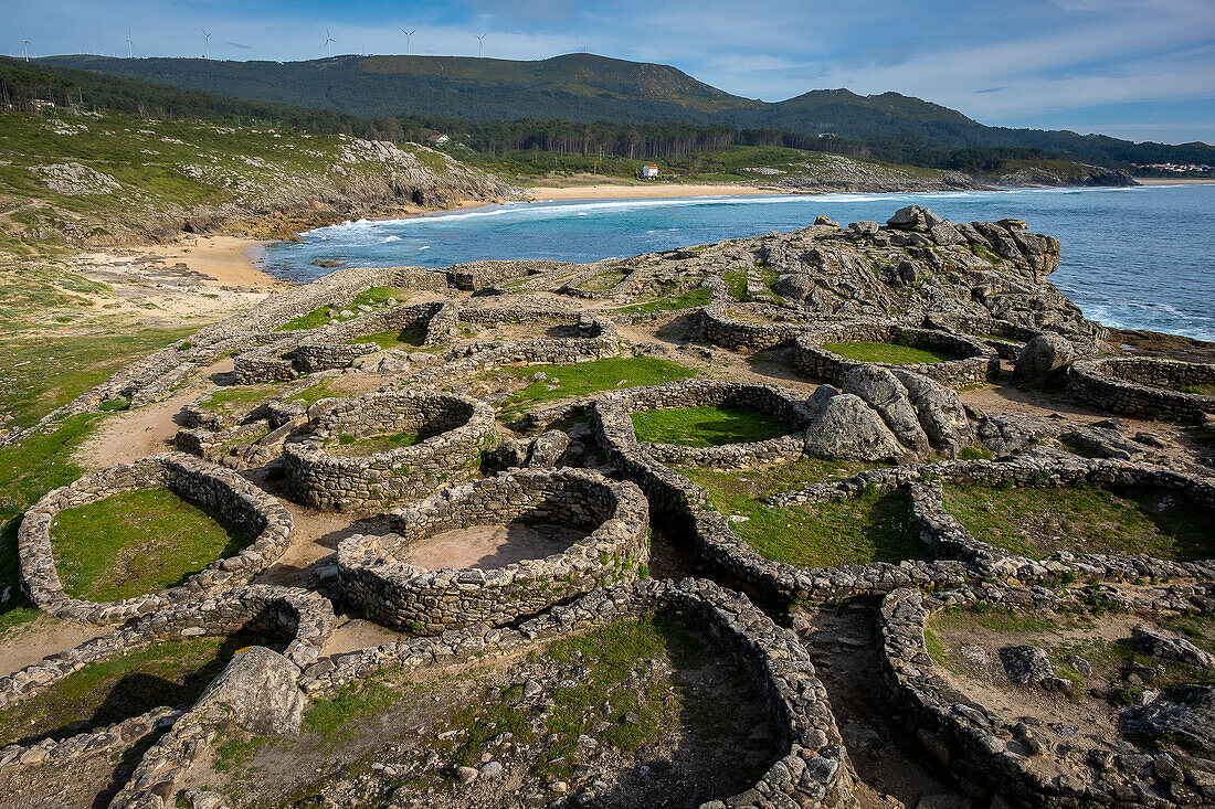 Castro de Barona, Celtic settlement -1st century BC, Porto do Son, La Coruna province, Region of Galicia, Spain